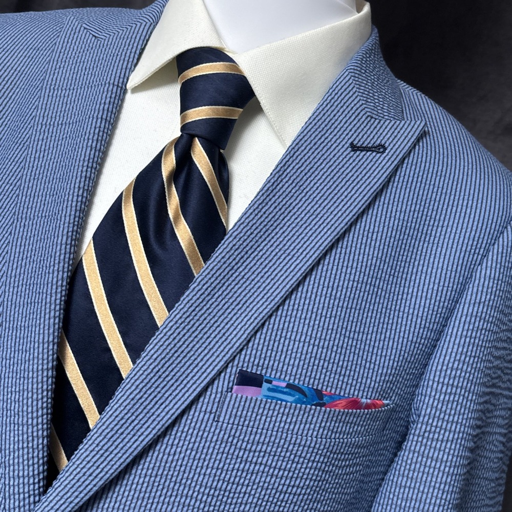 Paisley Gray Sport Coat 40R Slim Fit Blue Cotton Seersucker Floral Lining 36/38L